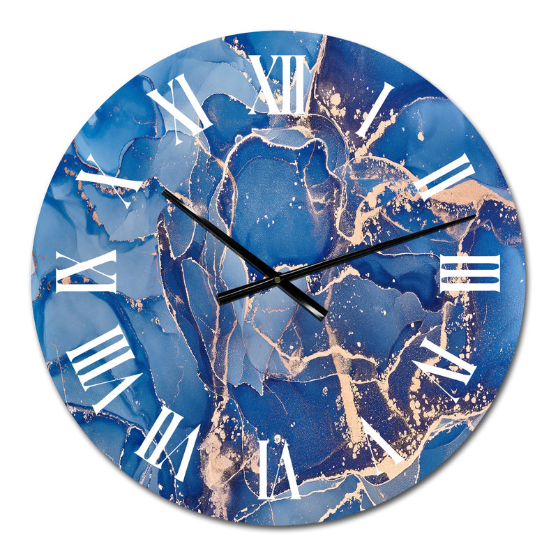Art liquide bleu avec veines dorées I - horloge murale moderne, Petit