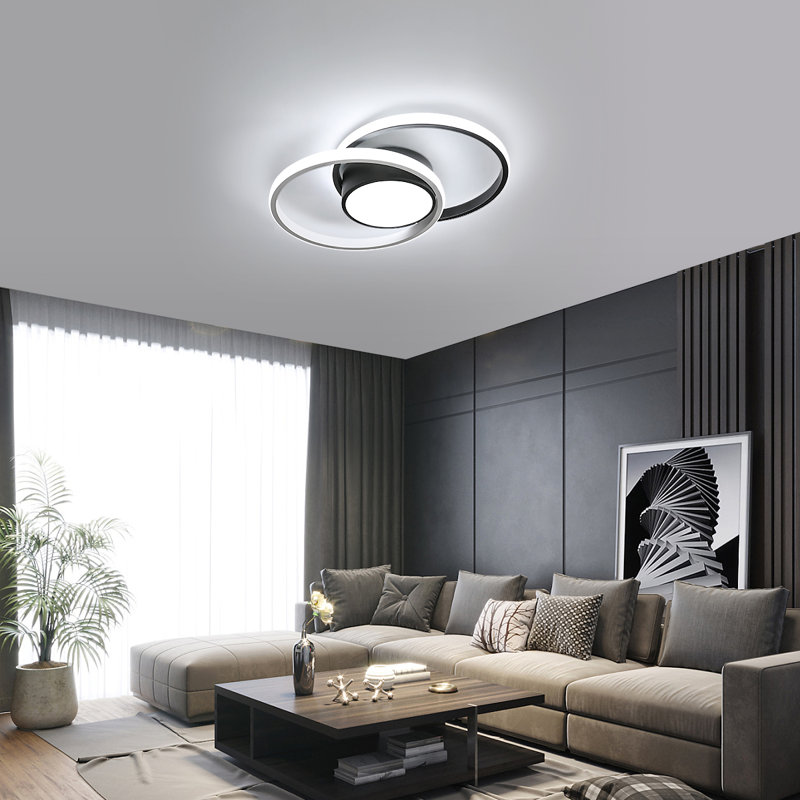 2-Light 40cm Oval LED Ceiling Light, Black