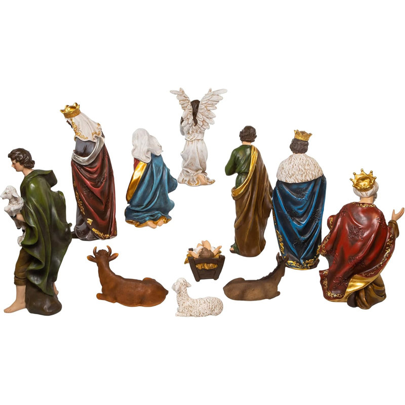 15-Inch Multicolor Resin Nativity Scene Set with 11 Pieces