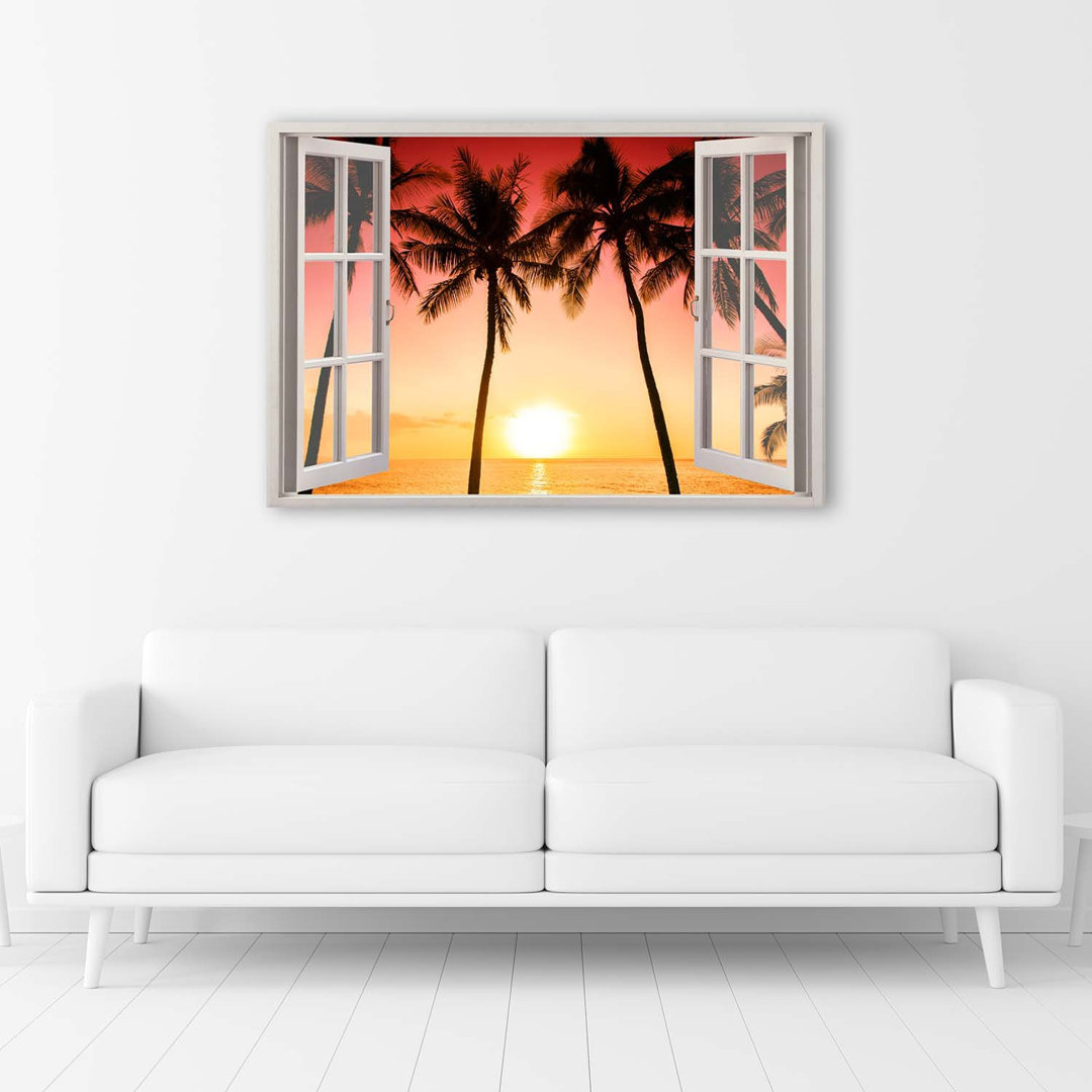 Leinwandbild Window View Palm Trees Sunset