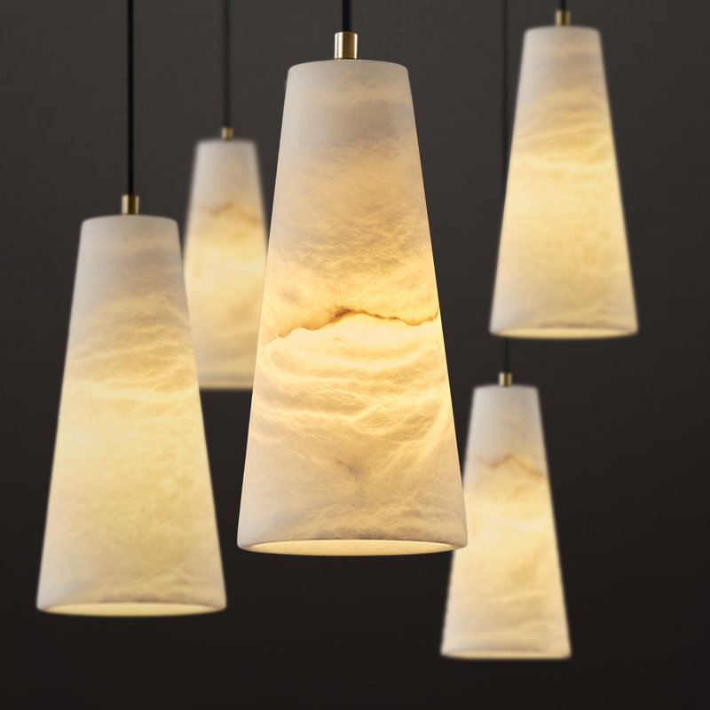 Rennata Height Adjustable Luxurious Alabaster Conical Pendant Lights(Set of 3), Gold