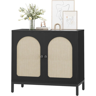 Buffet avec rangement, Armoire de cuisine avec portes en rotin, Armoire décorative avec tablettes réglables, Armoire buffet pour console de salon