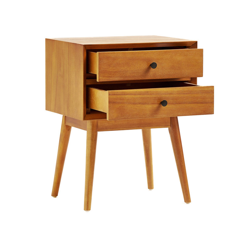 Romaro Acacia Wood Nightstand with 2 Easy-Glide Drawers, Natural