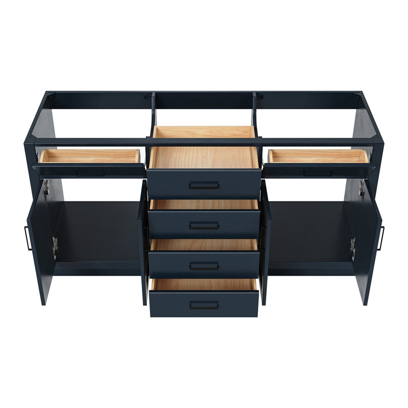 Hepburn 66'' Double Bathroom Vanity Base Only, Matte Black, Midnight Blue