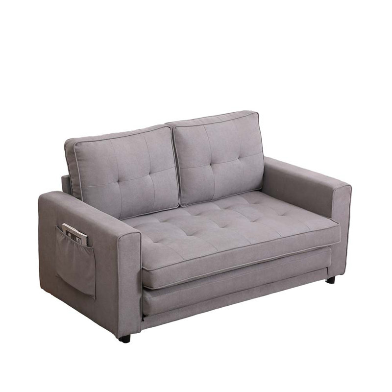Canapé-lit convertible 3-en-1 avec futon et plancher convertible, Mélange de lin gris clair