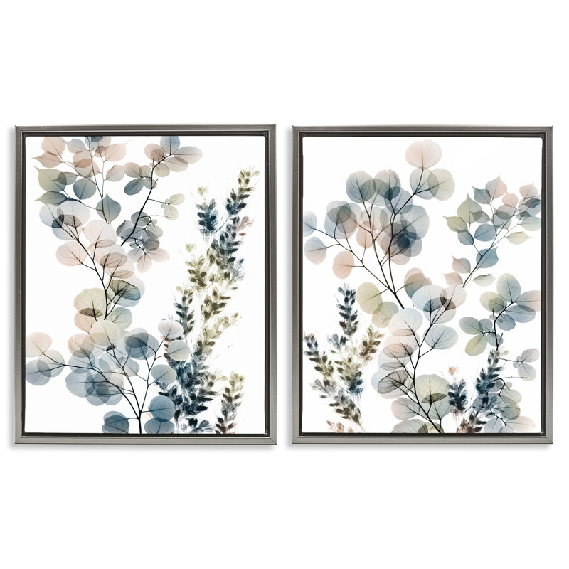 «Collage of Translucent Plants», ensemble de 2 toiles flottantes encadrées par Albert Koetsier, Cadre flottant gris lustré