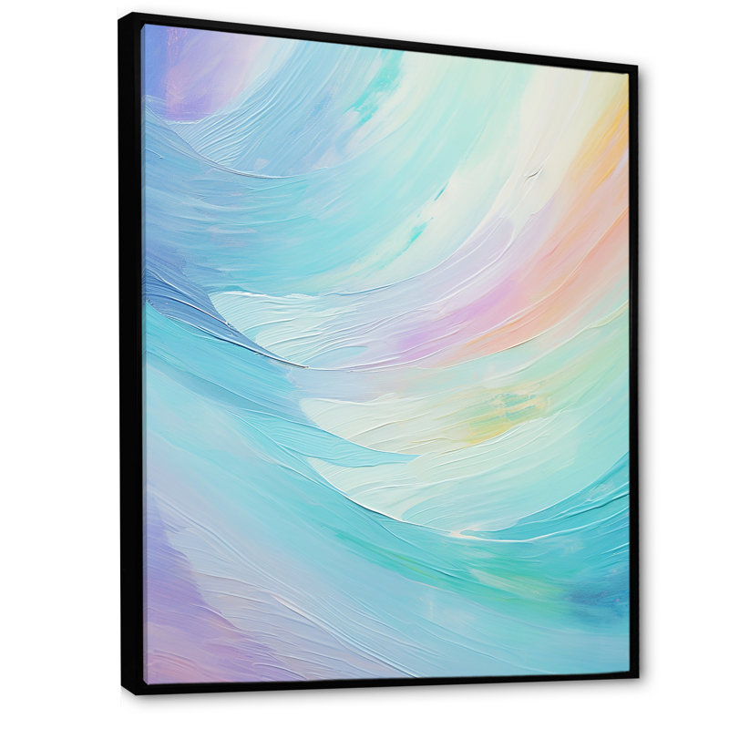 Doux arc-en-ciel cyan doux - formes abstraites, art mural, salon, H 32 po x l 16 po x P 1 po, Cadre flottant noir