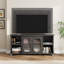 Meuble télé 63 po, console multimédia noire avec 3 tablettes ouvertes et 2 portes vitrées-41933115