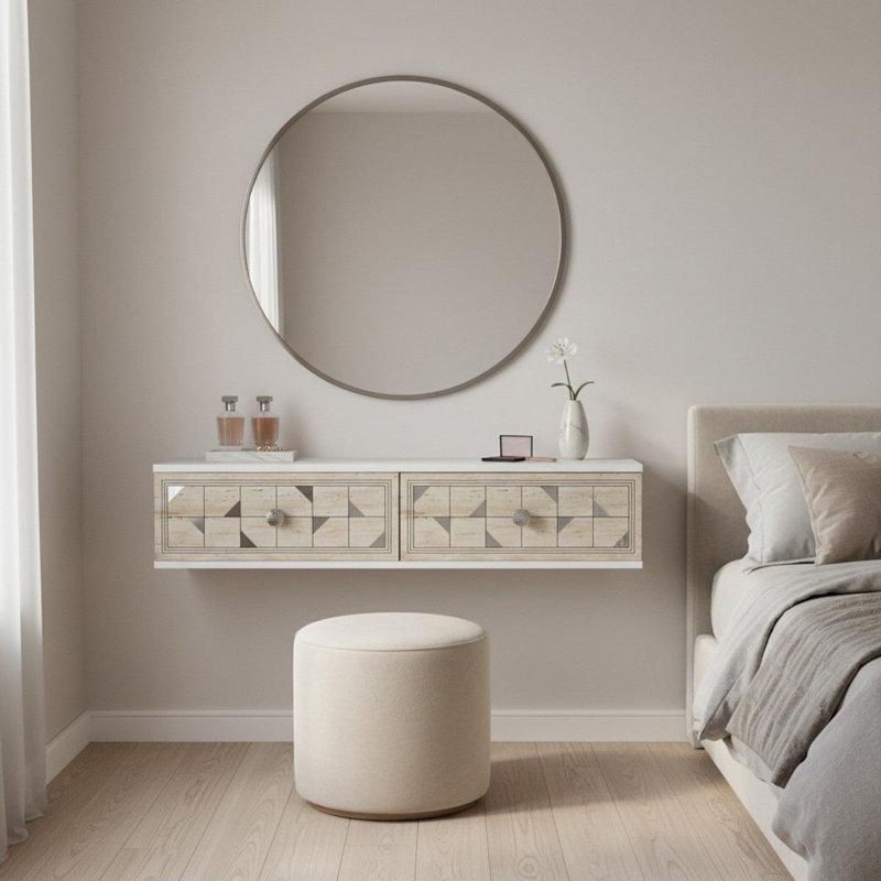 Commode, White/Beige/Silver