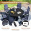 Ensemble repas de patio avec table ronde 53 po et 6 chaises pivotantes en textilène-1696420312