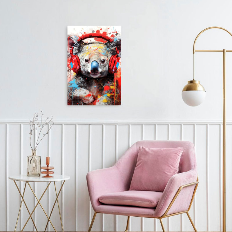 Colorful Koala Headphones Contemporary Koala Wall Art Print 1 Piece Wrapped Canvas Wall Art, 60.96cm H x 40.64cm W
