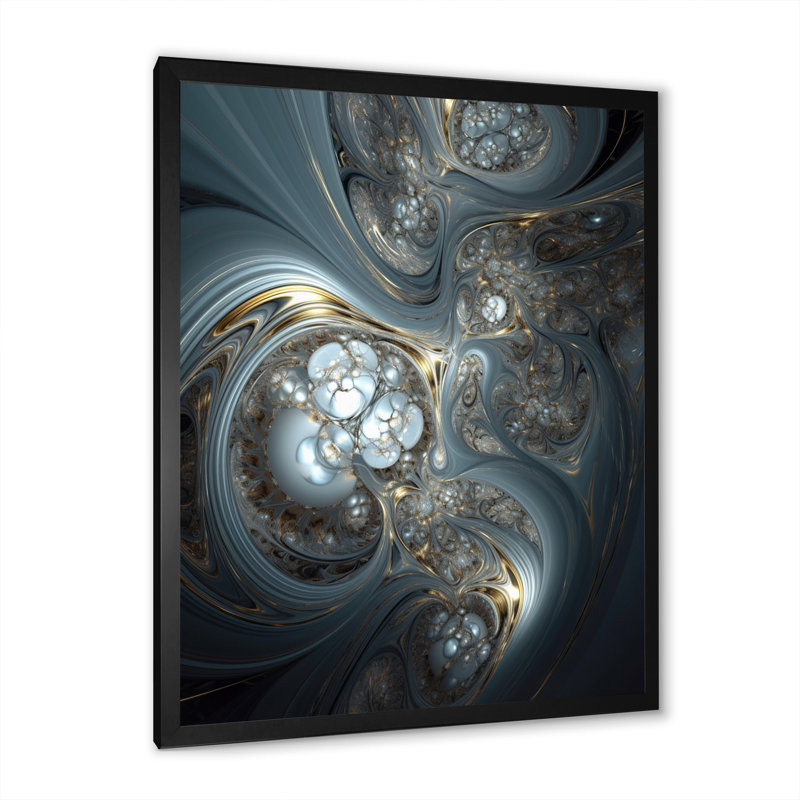 «Mystical Universe» en bleu mystérieux et doré - reproduction sur toile, H 32 po x l 16 po x P 1 po, Cadre simple noir