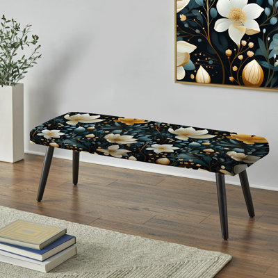 Mystura blanc et bleu sarcelle Aura Floral Gardens - Banc rembourré floral noir