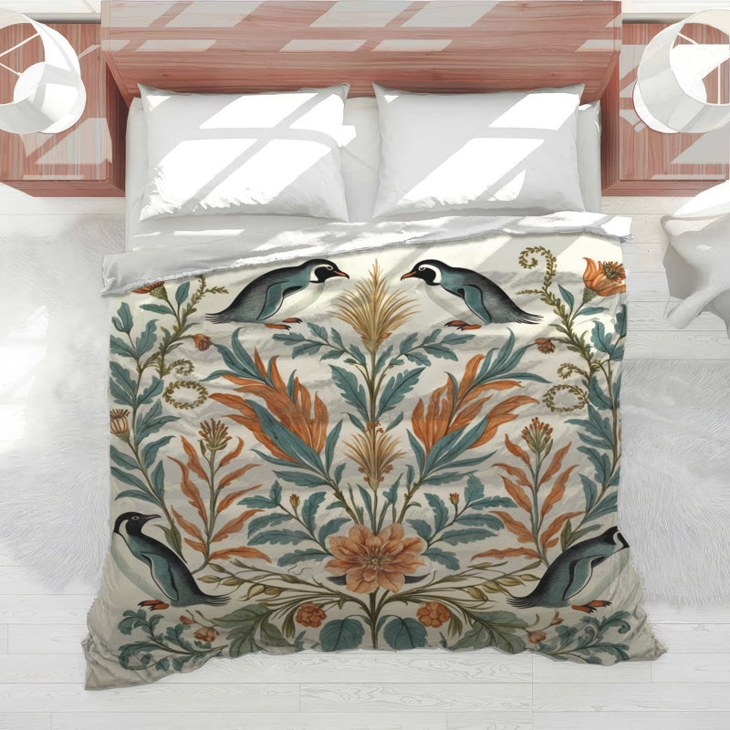 Édredon pingouins et motifs floraux, Lit simple