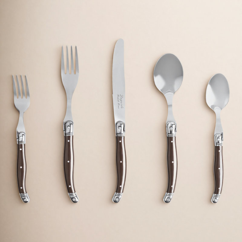 French Home Laguiole 20 Piece Stainless Steel Flatware Set, Service for 4, Chocolate Brown, Chocolate Brown
