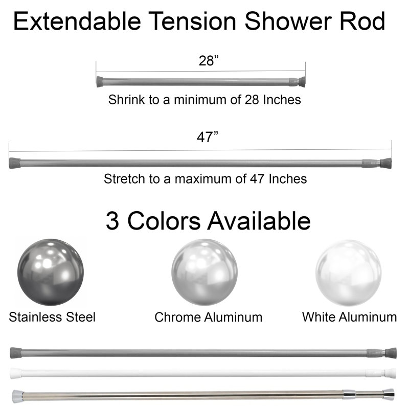 Adjustable Chrome Tension Shower Curtain Rod 28-47 Inches