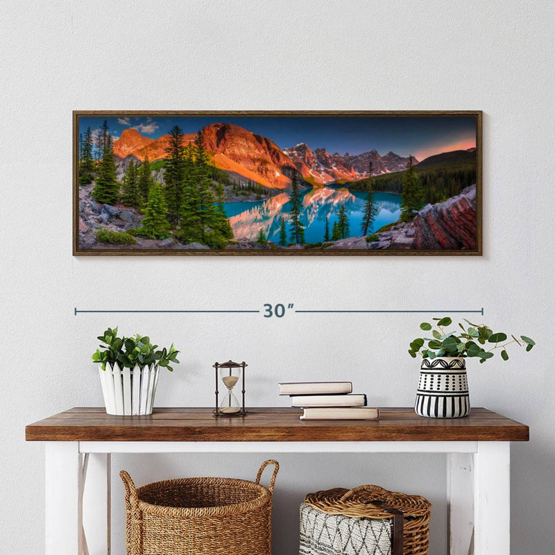 Dusk At Moraine Lake, 31" X 11", Floating Frame Walnut
