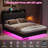 Floating Bed Frame With RGB LED Lights & Charging Station-533037021-533037019