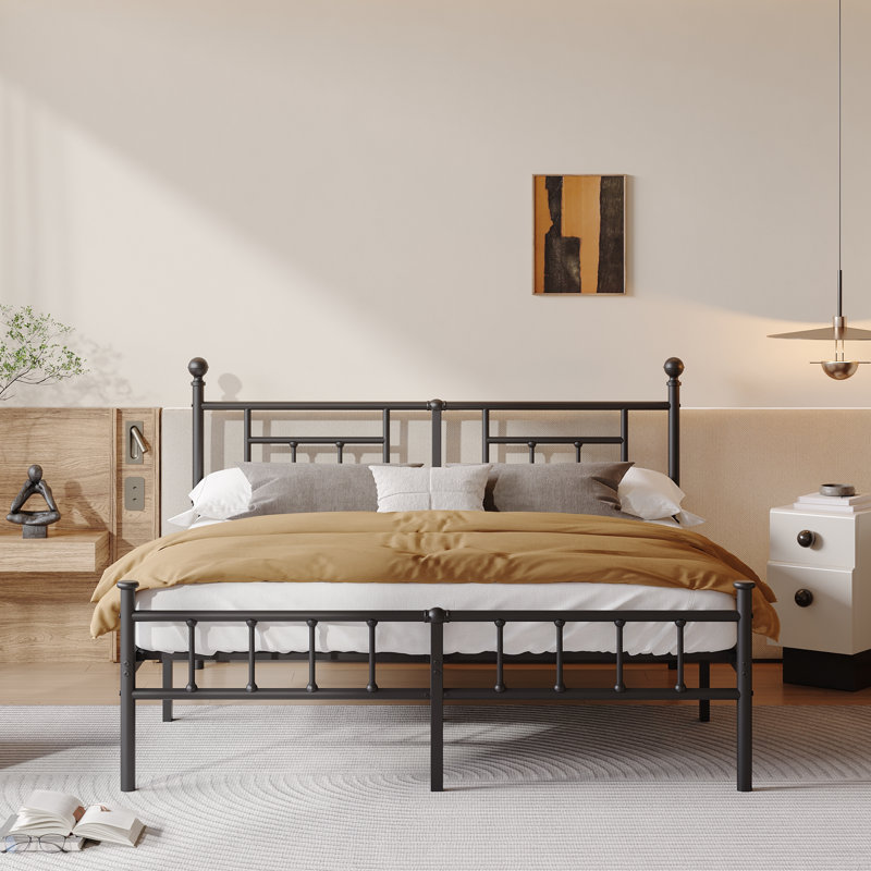  Élégant lit plateforme avec tête et pied de lit, conception sans sommier peu encombrant, structure en métal robuste, disponible en plusieurs tailles