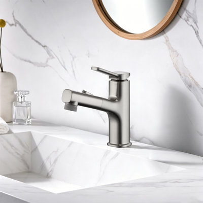 Single-Hole Single-Handle Bathroom Faucet with Pull Out Sprayer