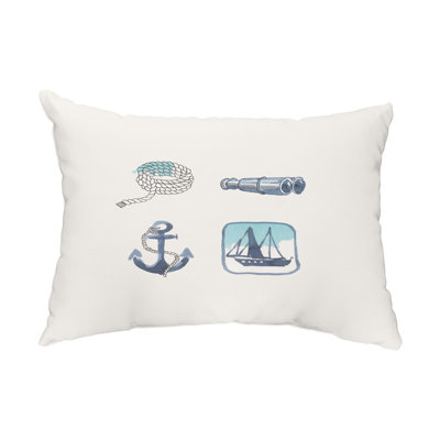 E By Design Sea Tools Outdoor Rectangular Pillow Cover & Insert In White