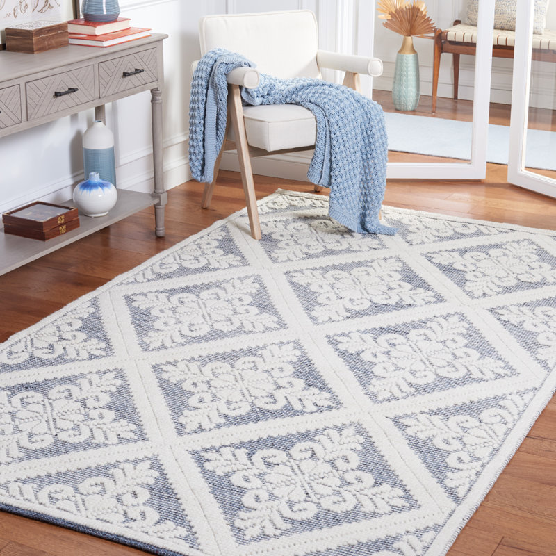 Vermont Hand Woven Wool Damask Rug, Rectangle 5' x 8'
