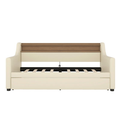Twin Size Daybed with Trundle, Upholstered Daybed with Charging Station and LED Lights by Wrought Studio