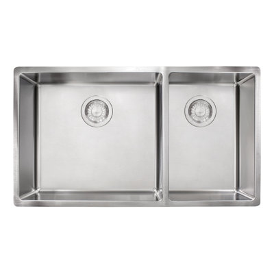 Cube Stainless Steel 32" L x 18" W Double Basin Undermount Kitchen Sink with Basket Strainer