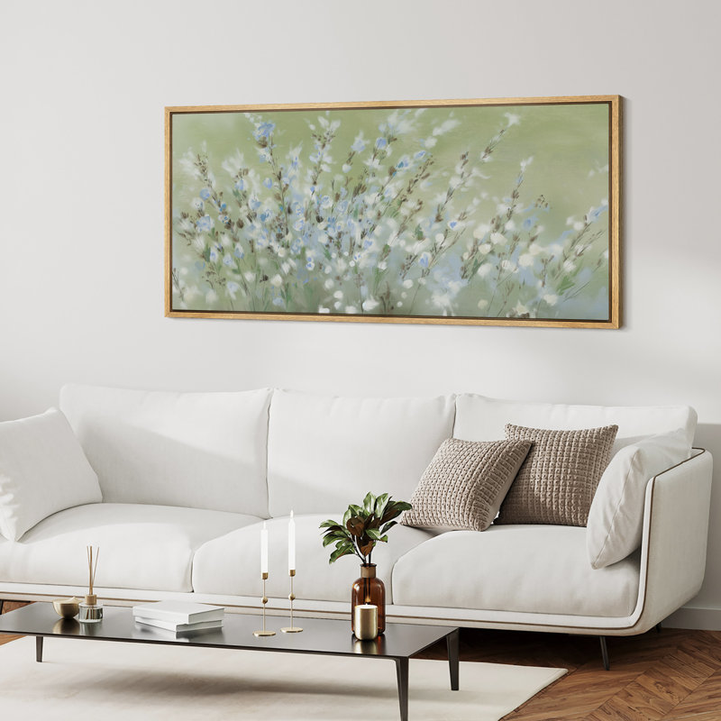 «Blue Green Wildflowers» - Impression sur toile encadrée surdimensionnée, Naturel, H 30 po x l 60 po