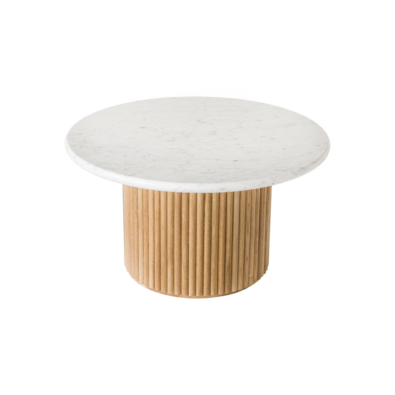 Artemij Drum Coffee Table, White Top/Brown Base
