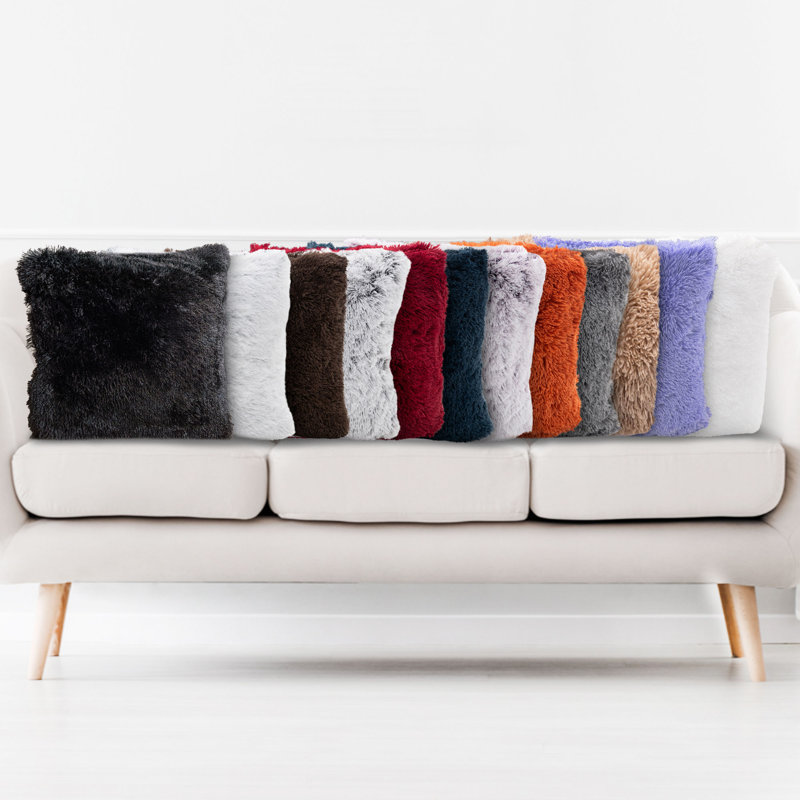 Chocolate Faux Fur Shaggy Throw Pillows Set of 2, 18" x 18"