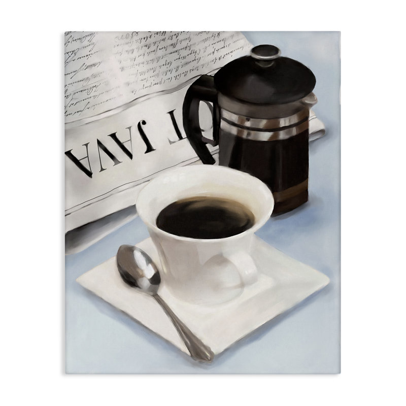 Art mural sur toile café et journal, design par Carol Robinson, H 48 po x l 36 po