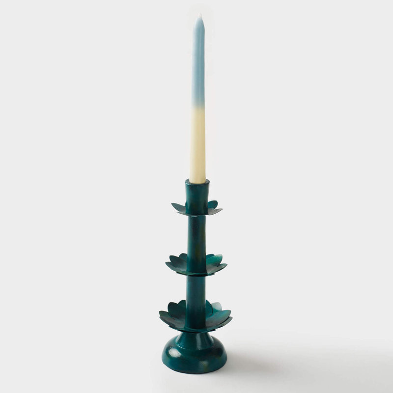 Bougeoir de table en métal, Vert, H 11 po x l 5 po x P 5 po