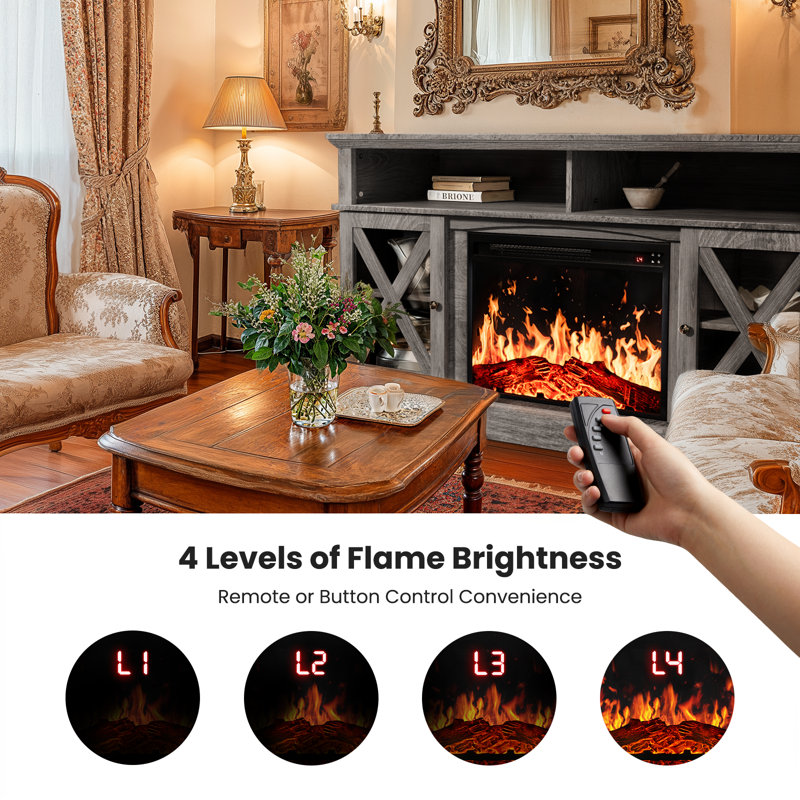 Jinora Farmhouse TV Stand For TVs Up To 70" With Electric Fireplace Included