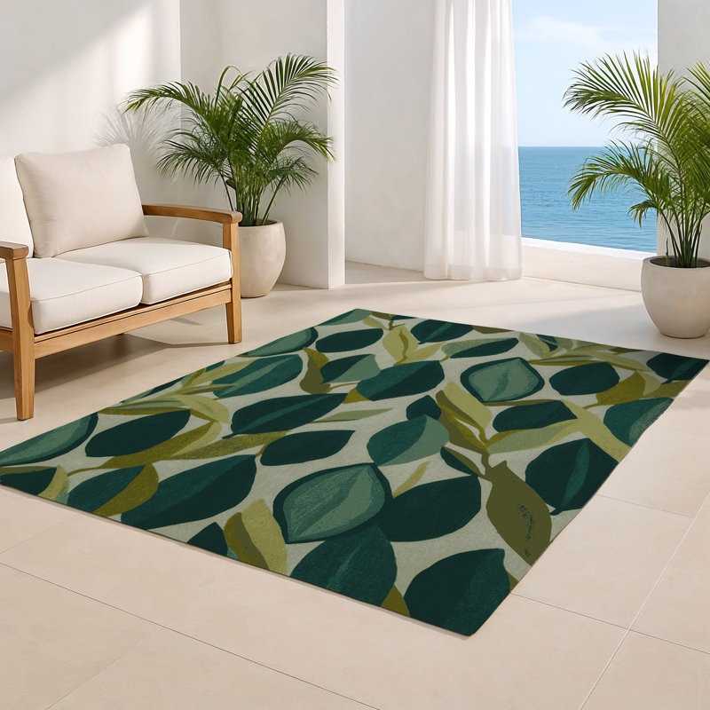 Tapis bleu intérieur et extérieur Botanical, Rectangle 5 pi x 7 pi
