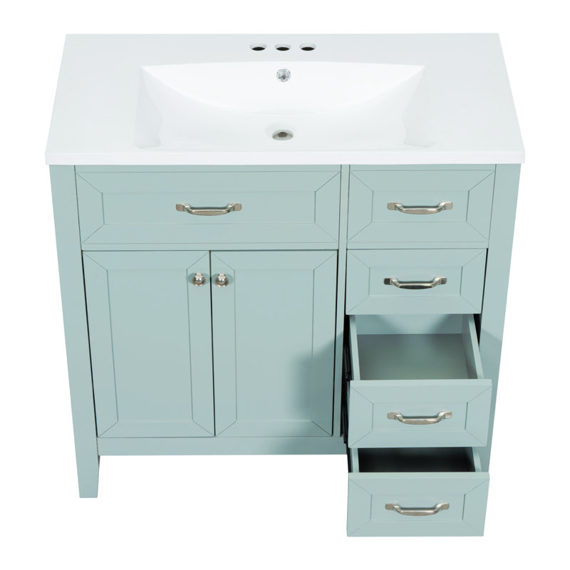 36" Bathroom Vanity with Sink, Cabinet, Drawers, Soft-Close Features and MDF Board, Green/Silver