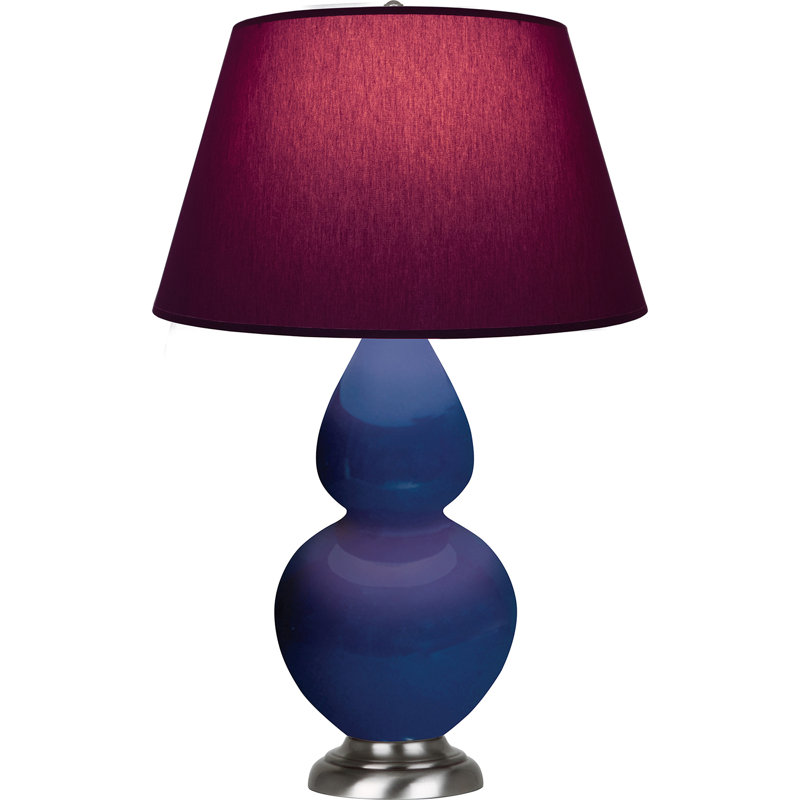 Lampe de table double gourde en céramique, Cobalt émaillé / argent antique, Prune / lavande, Argent argent
