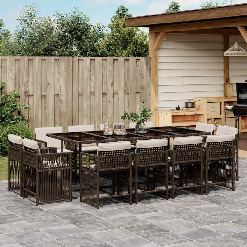 Patio Dining Set with, Cream White, Brown, 73cm H x 220cm W x 106cm D