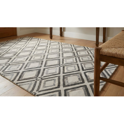 Tapis gris / brun en laine tissé à la main 5 pi x 8 pi Hensley