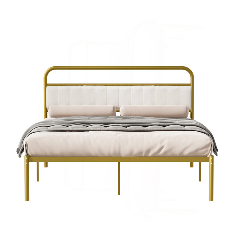 Structure de lit plateforme en acier grand lit avec coussin de tête de lit rembourré en fer et bois réglable pour les hôtels