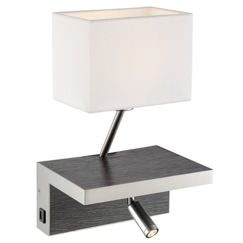 Alfonsi LED Armed Sconce, White, Gray Wood
