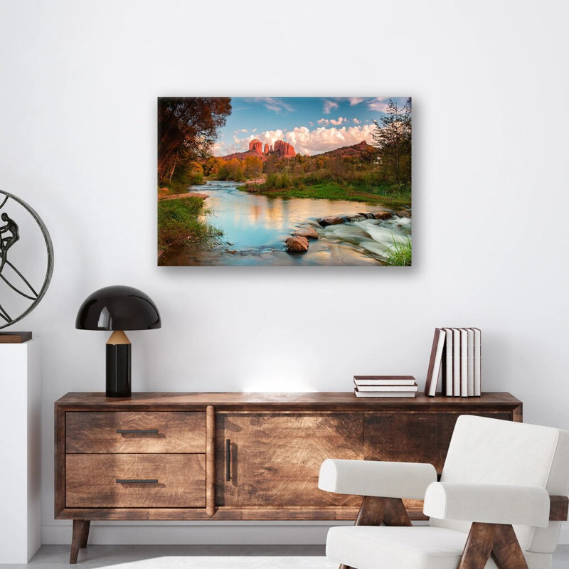 Sedona River Print - Red Rock Canyon River Landscape Wall Art - Arizona Nature Canvas Poster - Scenic Southwest Waterway Artwork - Travel Adventure Decor - Rustic Desert Wall Hanging - Modern Home Decoration Art Print