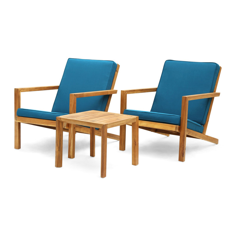 Aubrieana 2-Person Acacia Wood Seating Group with Cushions, Brown, Blue