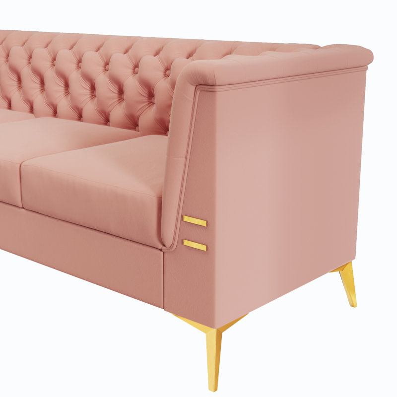 Canapé Chesterfield Tharyn, Velours rose