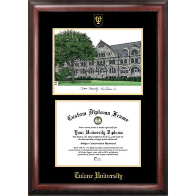 Cadre de lithographie en relief avec images de campus tulane green wave gold NCAA
