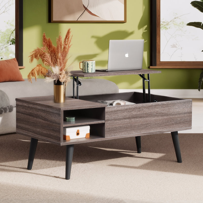 Table basse à plateau relevable avec rangement Eoghan, tables basses modernes avec tablette réglable, table basse carrée en bois de salon