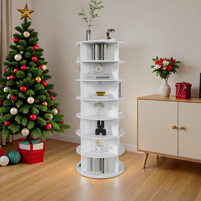 Rotating Shoe Rack Tower, 7-Tier Spinning Storage Rack, Free Standing 360° Revolving Shoe Organizer, Holds 28 Pairs Of Shoes (7-Tier,White)