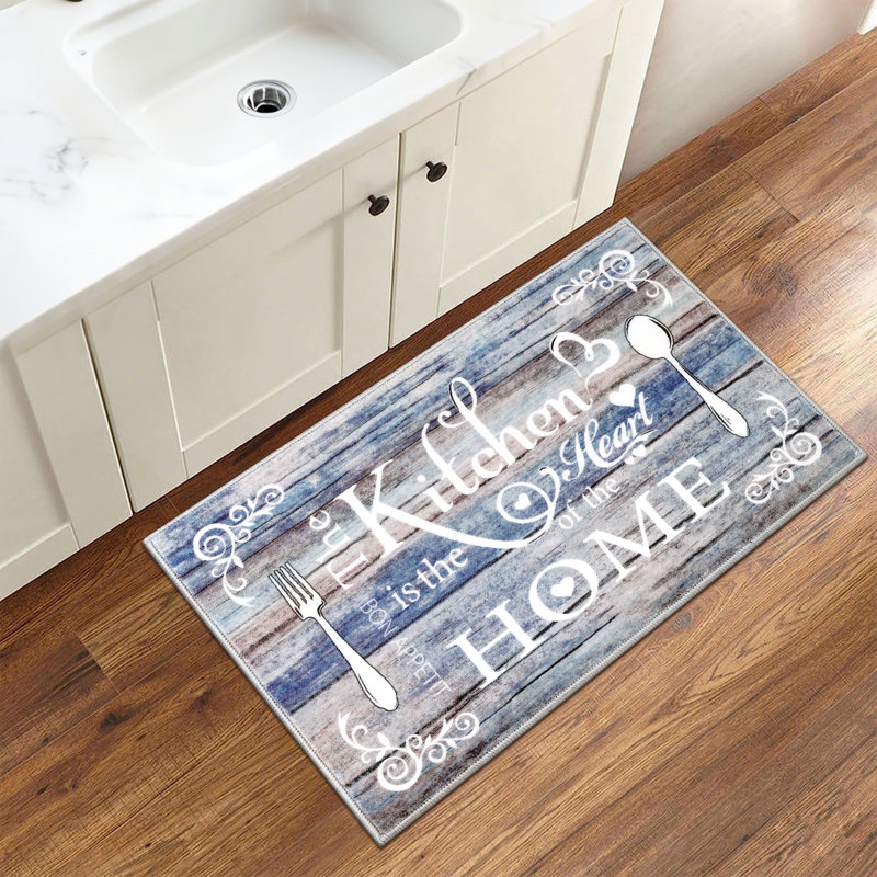 Machine Washable Non-Slip Kitchen Mat, Blue/White
