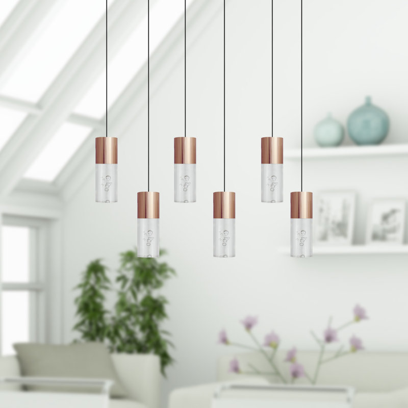 Luminaire suspendu cylindrique 6 lumières DEL Andromedae, Cuivre
