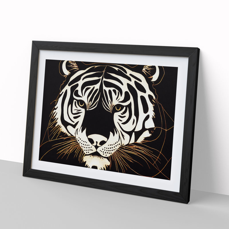 XH1022-9480X Unique Tiger Art Abstract - Single Picture Frame Print, 25cm H x 34cm W x 2cm D, Black